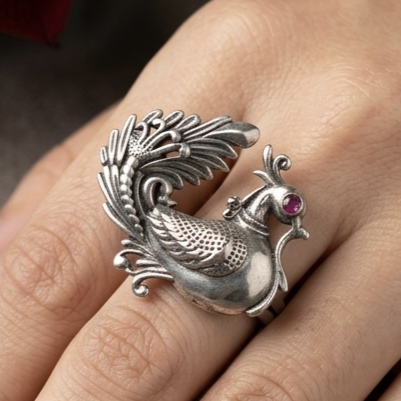 Traditional Silver Peacock Ring